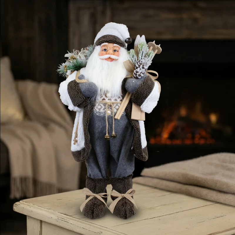 Weihnachtsmann Figur 60 cm – Santa mit Ski und Geschenkesack