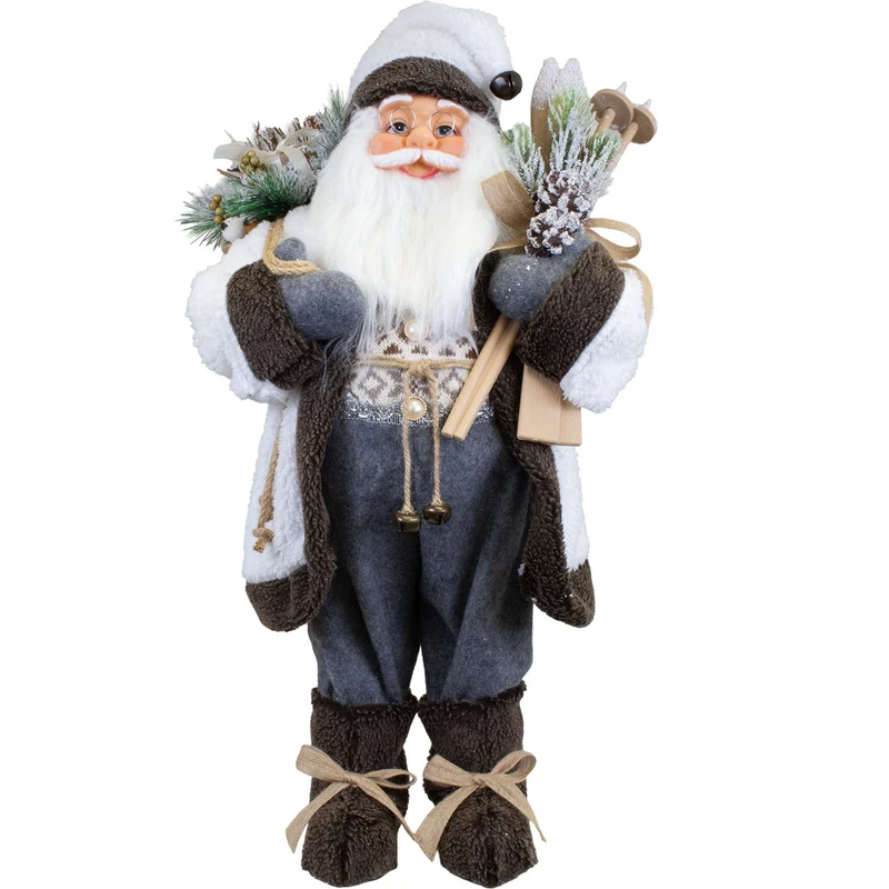 Weihnachtsmann Figur 60 cm – Santa mit Ski und Geschenkesack