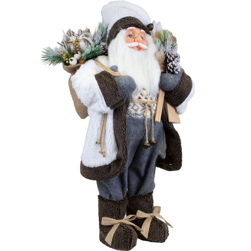 Weihnachtsmann Figur 60 cm – Santa mit Ski und Geschenkesack