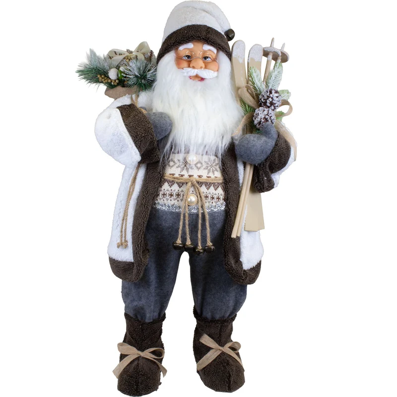 Weihnachtsmann Figur 80 cm – Santa mit Ski und Geschenkesack