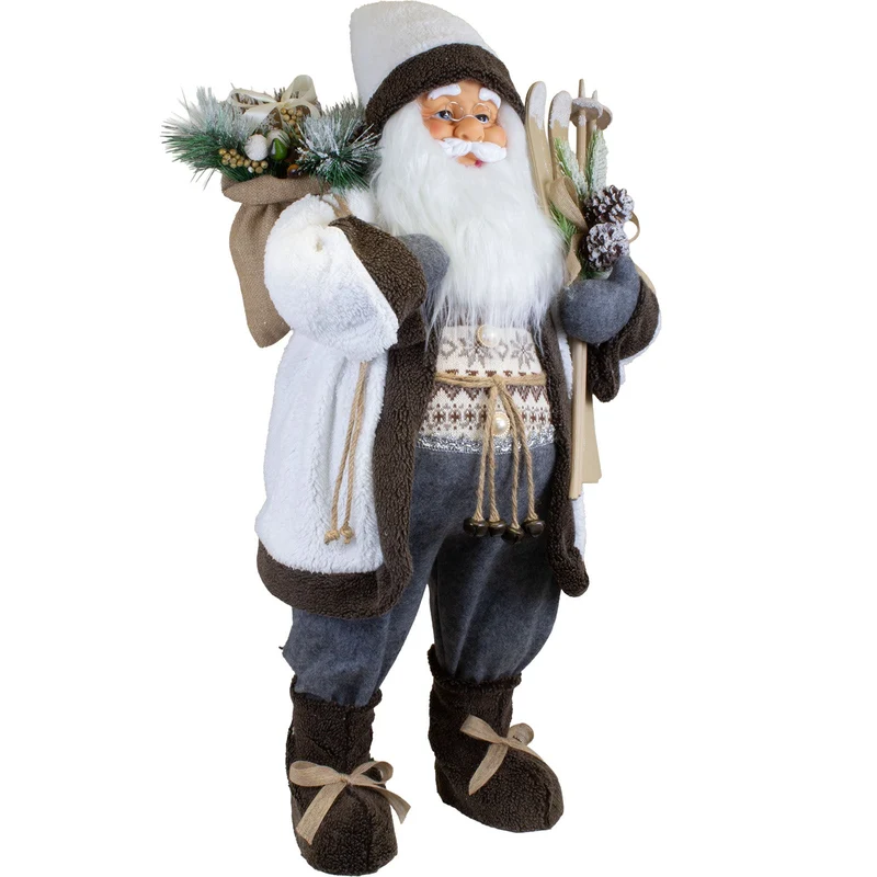 Weihnachtsmann Figur 80 cm – Santa mit Ski und Geschenkesack