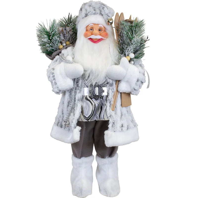 Weihnachtsmann Figur 60 cm – Santa mit Ski und Geschenkesack