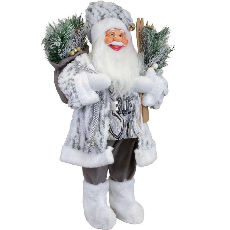 Weihnachtsmann Figur 60 cm – Santa mit Ski und Geschenkesack
