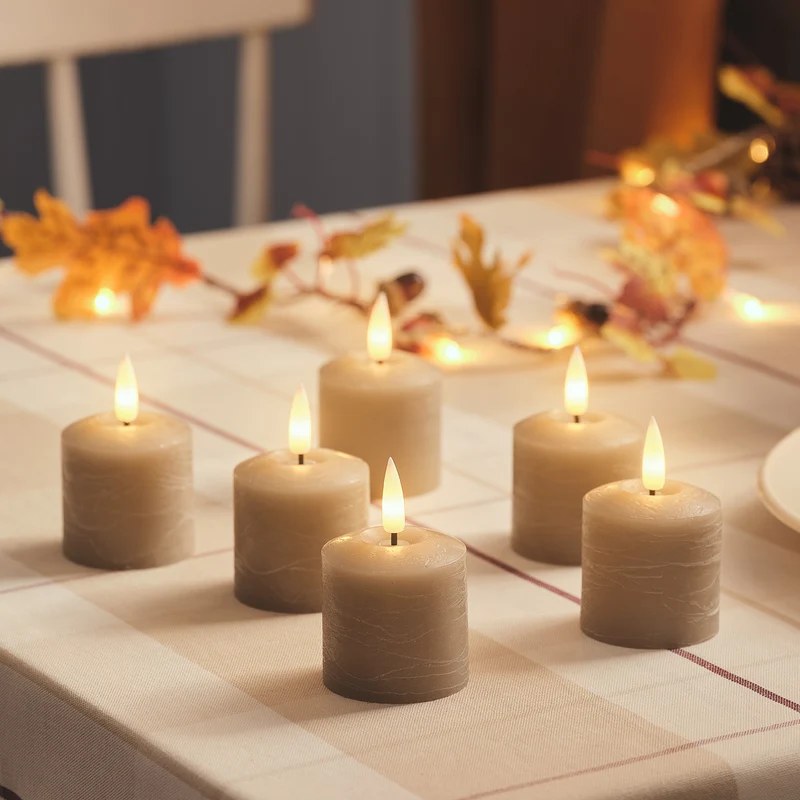 6er Set TruGlow® LED‑Votivkerzen mit Fernbedienung in Taupefarben