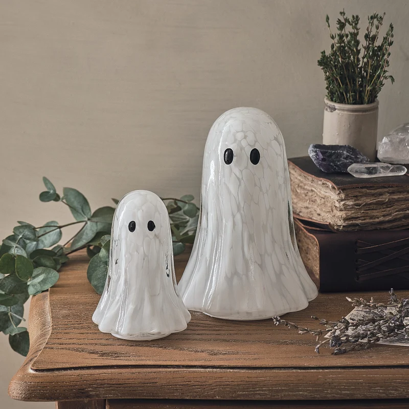 2er Set Gertie LED-Halloween-Geister aus Konfettiglas mit Timer
