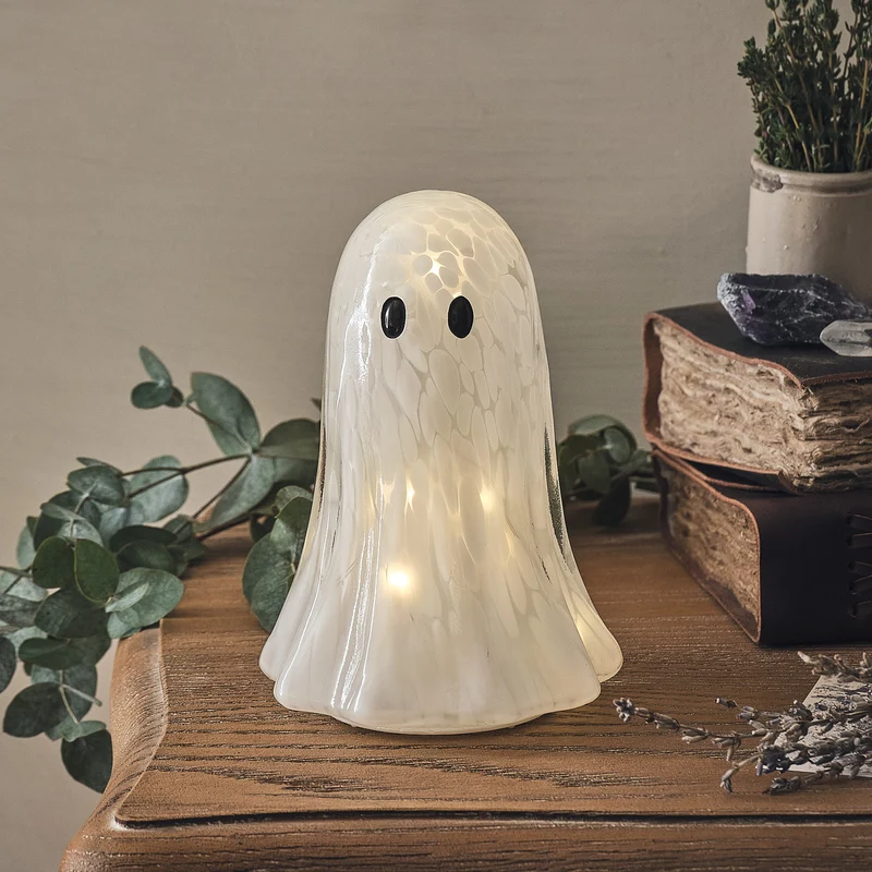 2er Set Gertie LED-Halloween-Geister aus Konfettiglas mit Timer