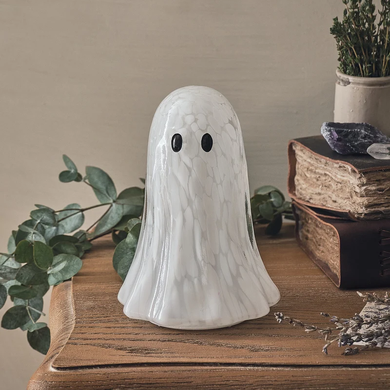2er Set Gertie LED-Halloween-Geister aus Konfettiglas mit Timer
