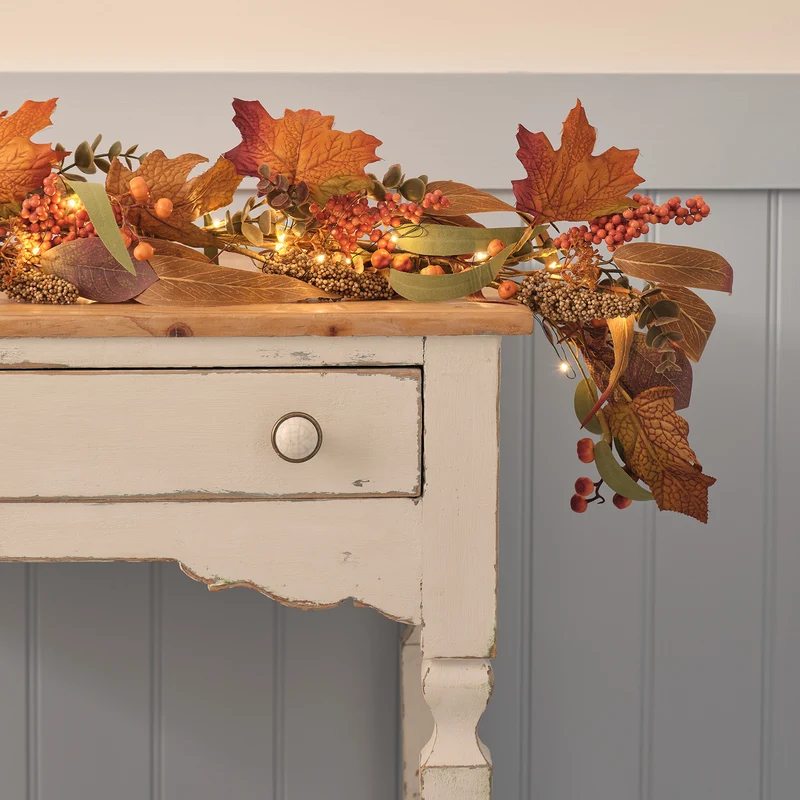 LED‑Herbstkranz mit Girlande & 6‑Stunden‑Timer