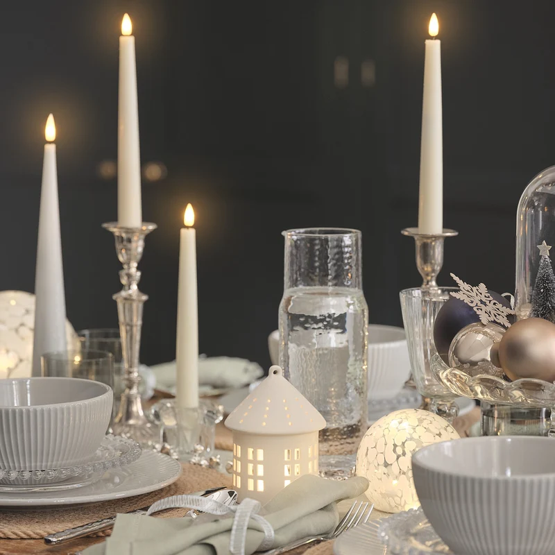 2er Set LED-Porzellanhäuser in Weiß mit Timer-Funktion