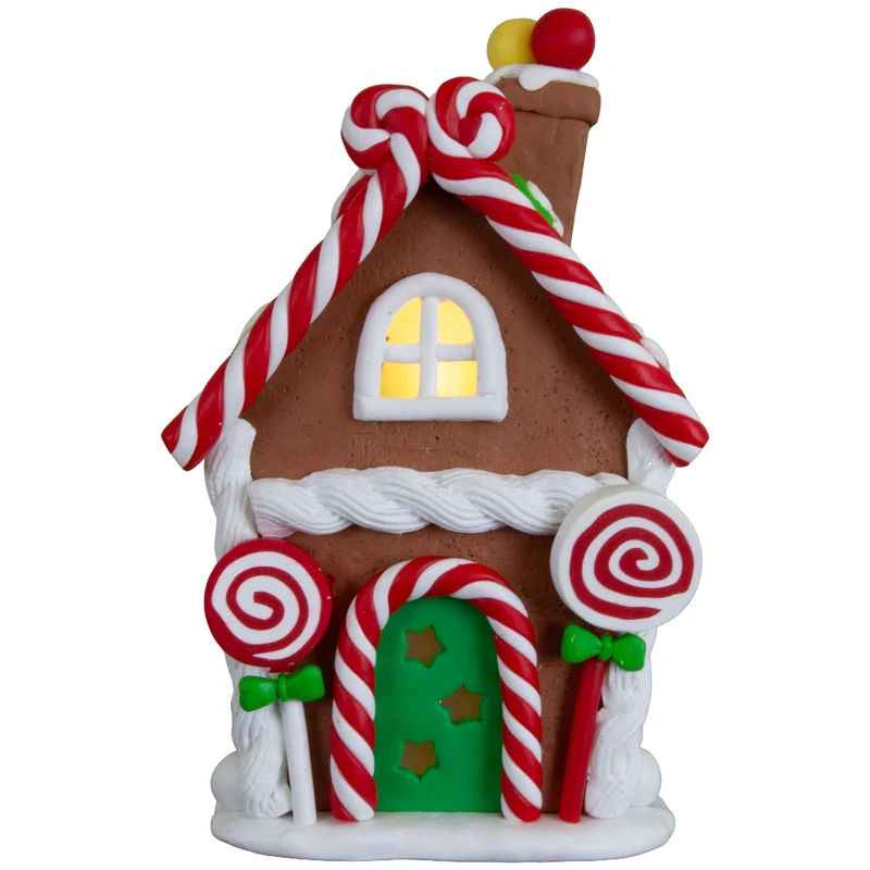 Verspieltes LED-Lebkuchenhaus 14cm mit Lollis & Zuckerstangen