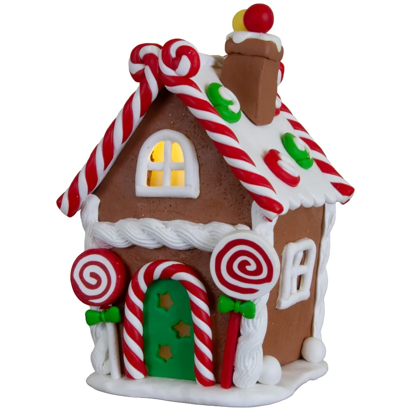 Verspieltes LED-Lebkuchenhaus 14cm mit Lollis & Zuckerstangen