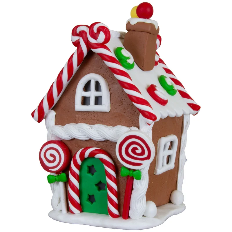Verspieltes LED-Lebkuchenhaus 14cm mit Lollis & Zuckerstangen