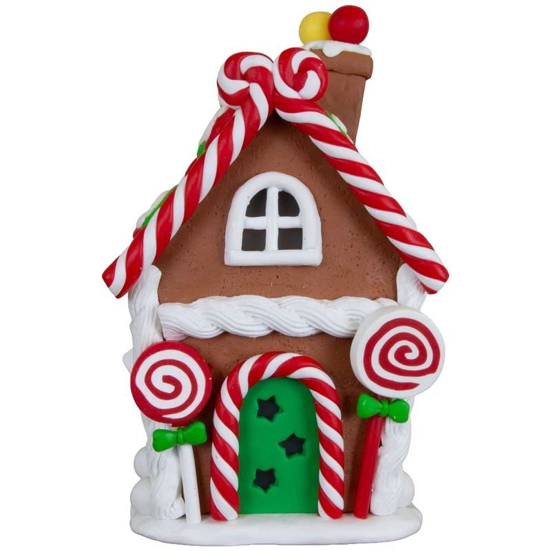 Verspieltes LED-Lebkuchenhaus 14cm mit Lollis & Zuckerstangen