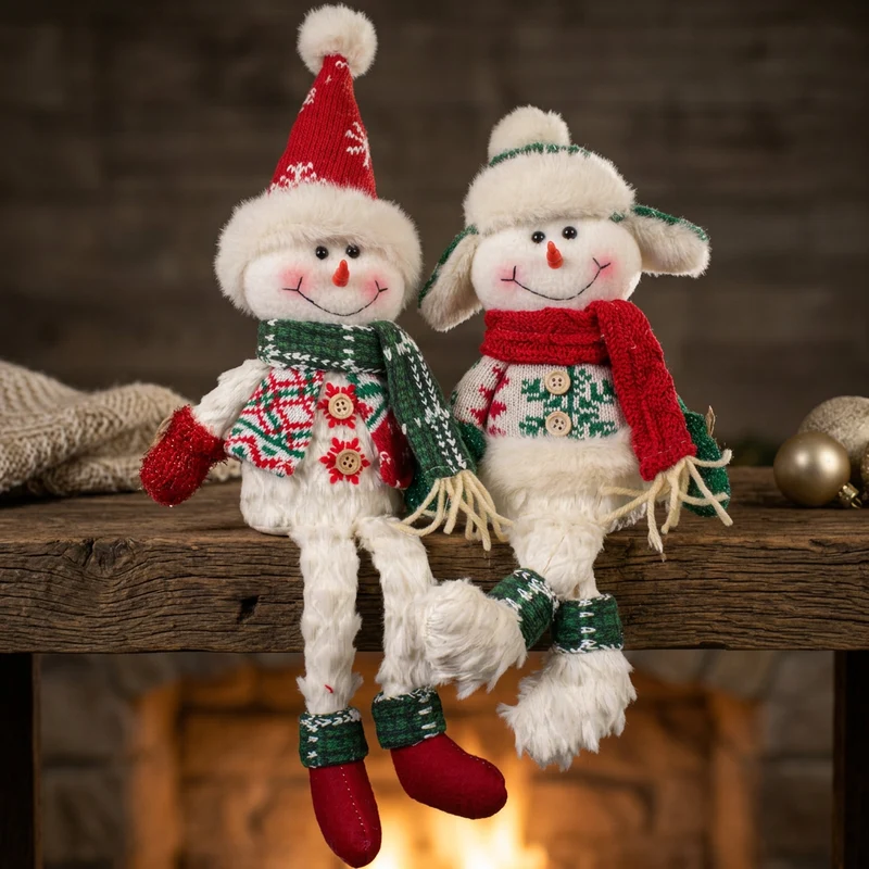 Schneemann-Paar mit langen Beinen – 2 Weihnachtsfiguren 36 cm