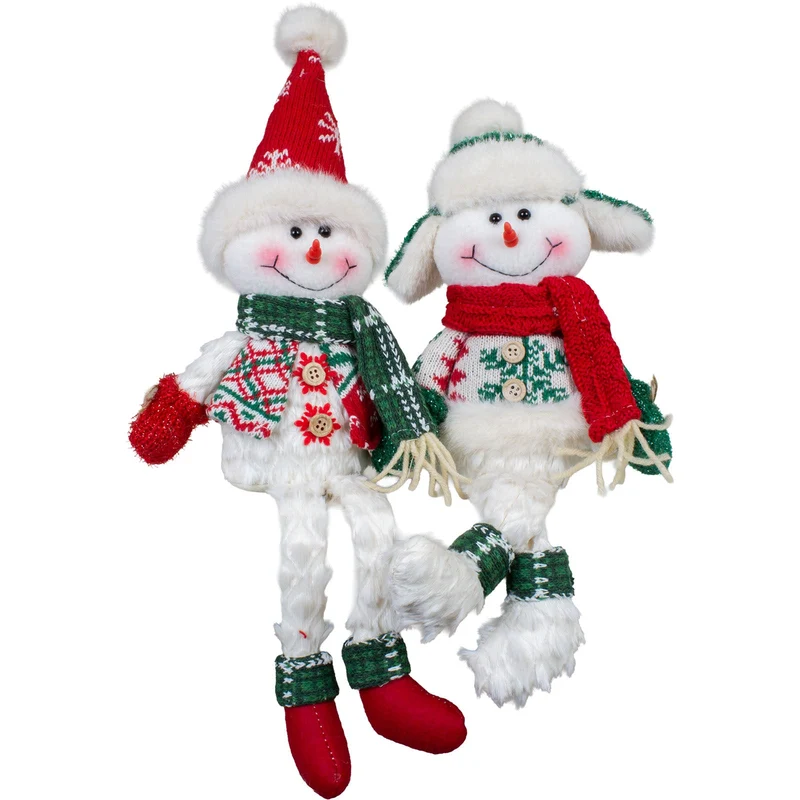 Schneemann-Paar mit langen Beinen – 2 Weihnachtsfiguren 36 cm