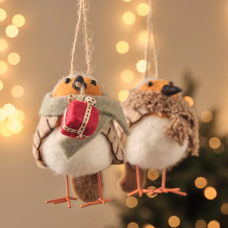 2er Set Filz-Rotkehlchen Robby und Birdie zum Aufhängen