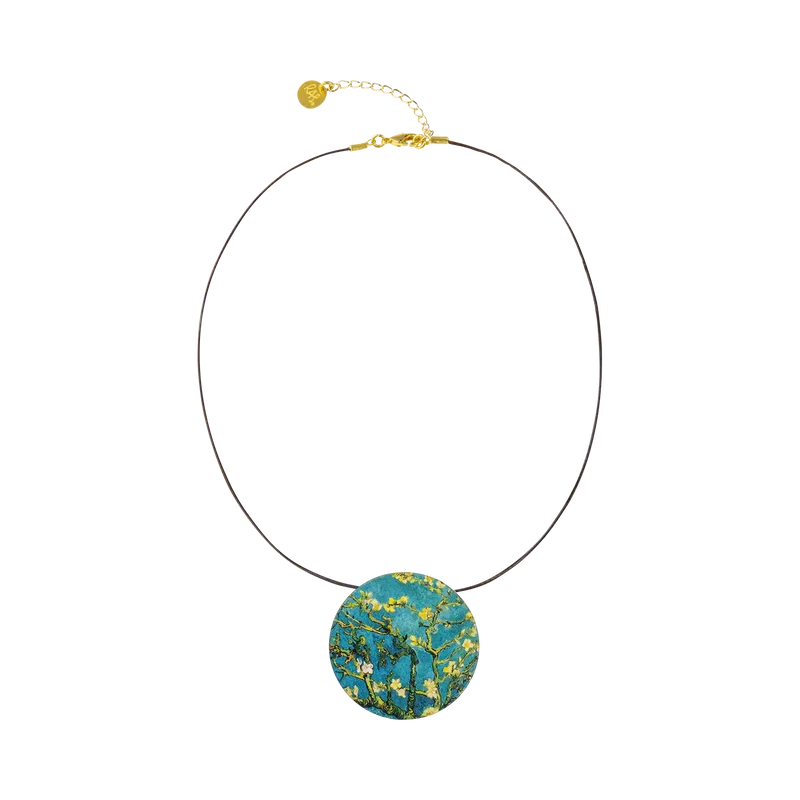 Collier 'Blühende Mandelbaumzweige' mit Lederband - nach Vincent van Gogh