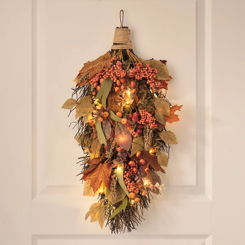 60 cm LED-Herbstkranz-Set mit Timer und LED-Herbstzweig