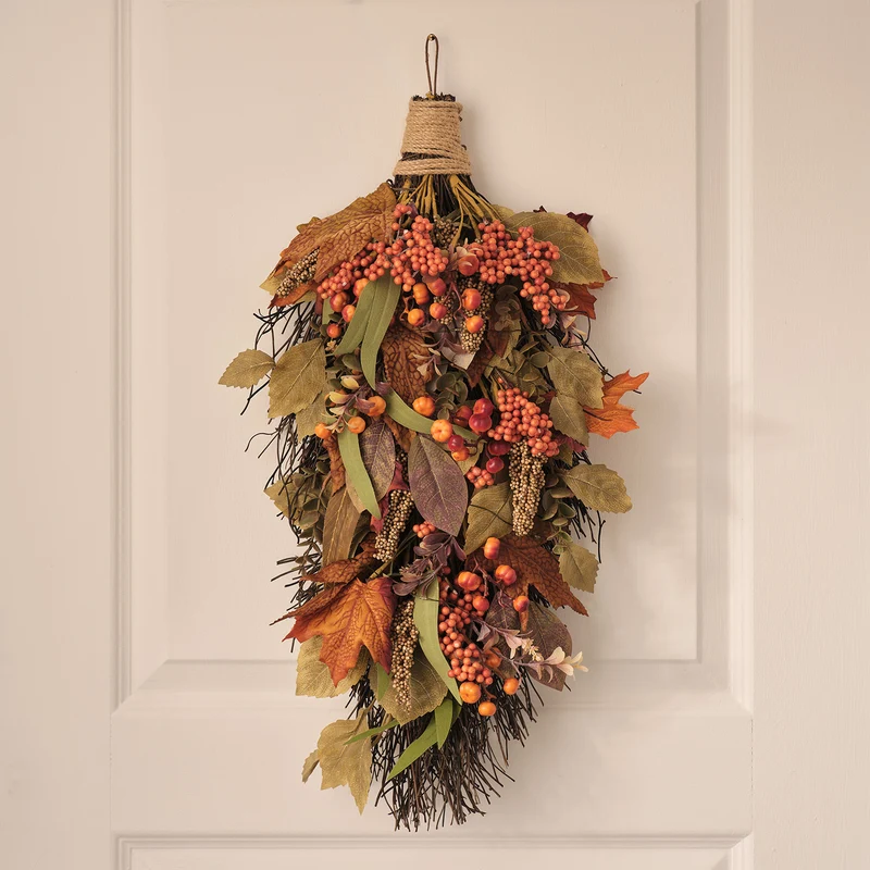 60 cm LED-Herbstkranz-Set mit Timer und LED-Herbstzweig