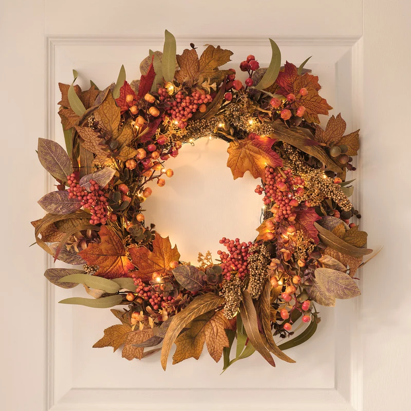 60 cm LED-Herbstkranz-Set mit Timer und LED-Herbstzweig