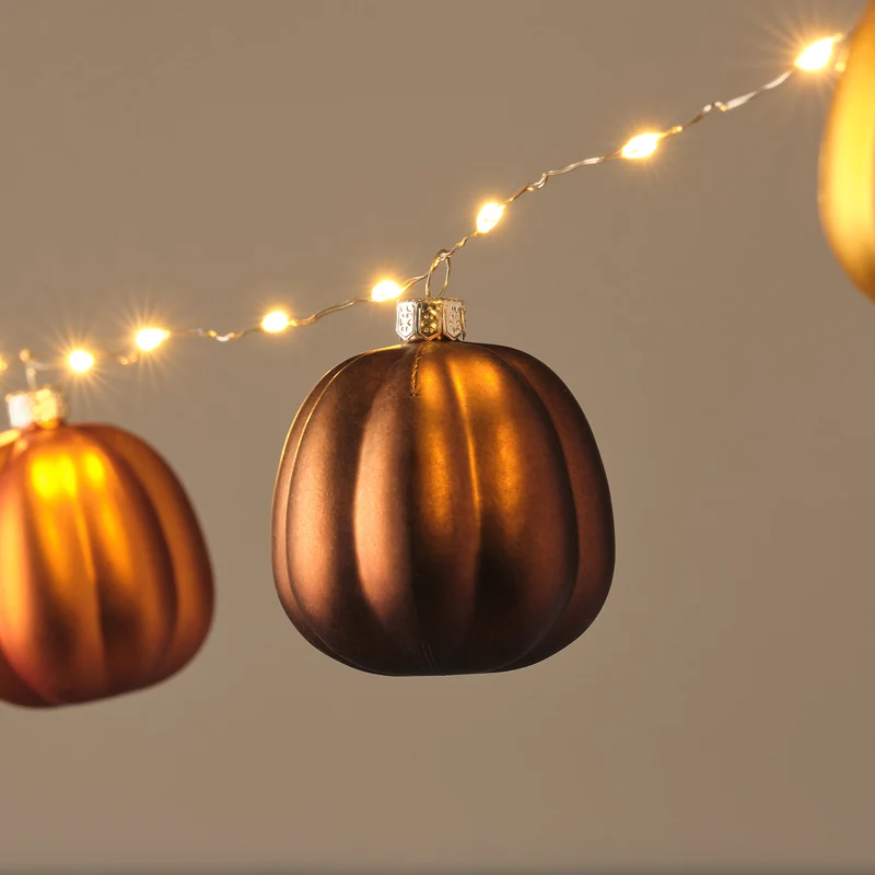 9er Metallik Kürbis LED-Mikro-Lichterkette mit Timer, Orange, Gelb & Braun