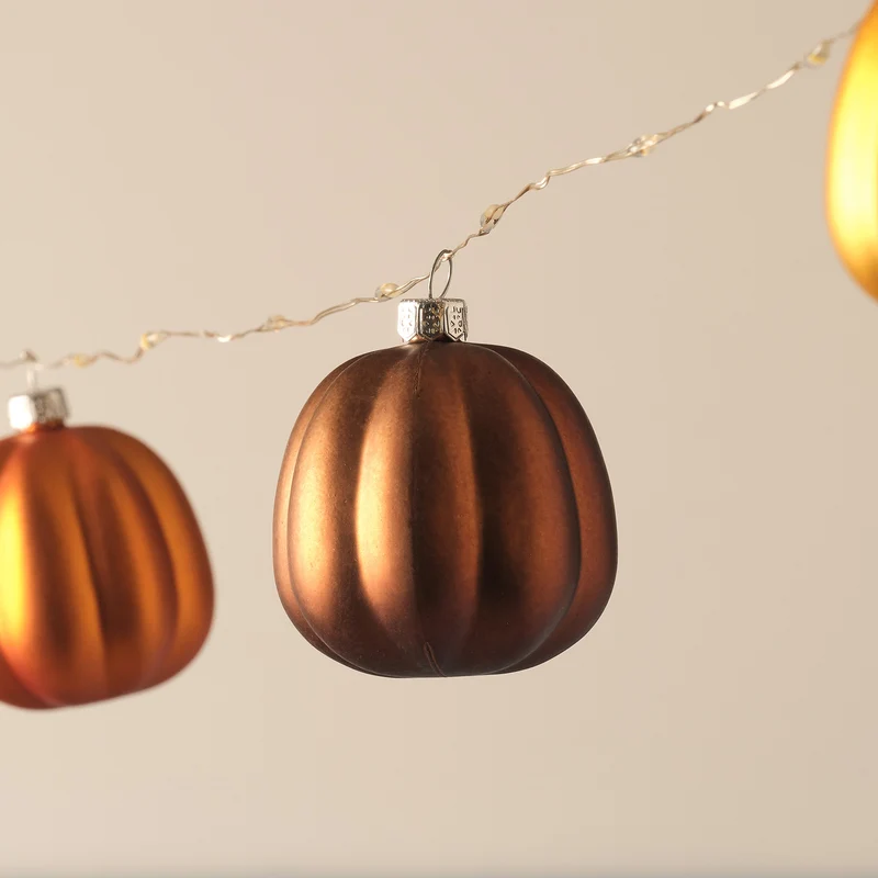 9er Metallik Kürbis LED-Mikro-Lichterkette mit Timer, Orange, Gelb & Braun