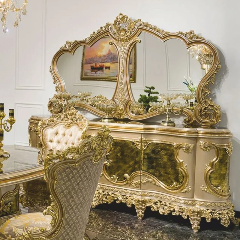 Casa Padrino Luxus Barock Massivholz Sideboard mit 3 Türen Grau / Grün / Schwarz / Gold 260 cm - Prunkvolle Barock Möbel