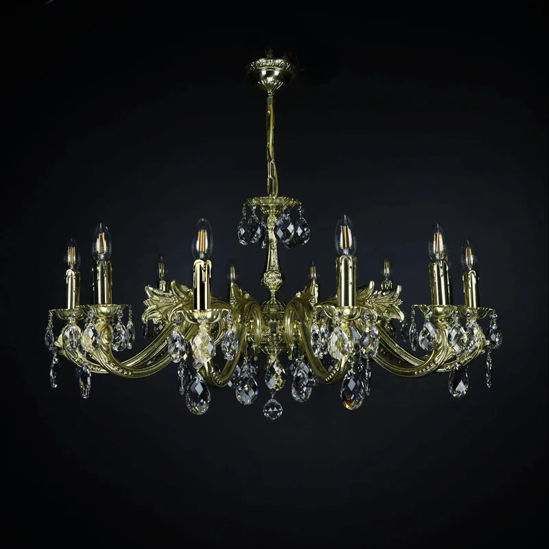 Casa Padrino Luxus Barock Kristall Kronleuchter Gold Ø 76 x H. 47 cm - Prunkvolle Messing Kronleuchter mit böhmischem Kristallglas - Barock Möbel - Edel & Prunkvoll