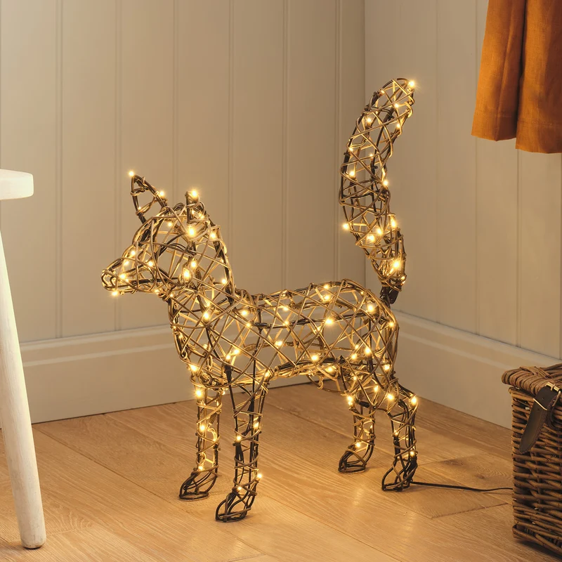 2er-Set Sherwood Rattan LED-Gartenfiguren Fuchs & Eichhörnchen mit 160 LEDs & Timer