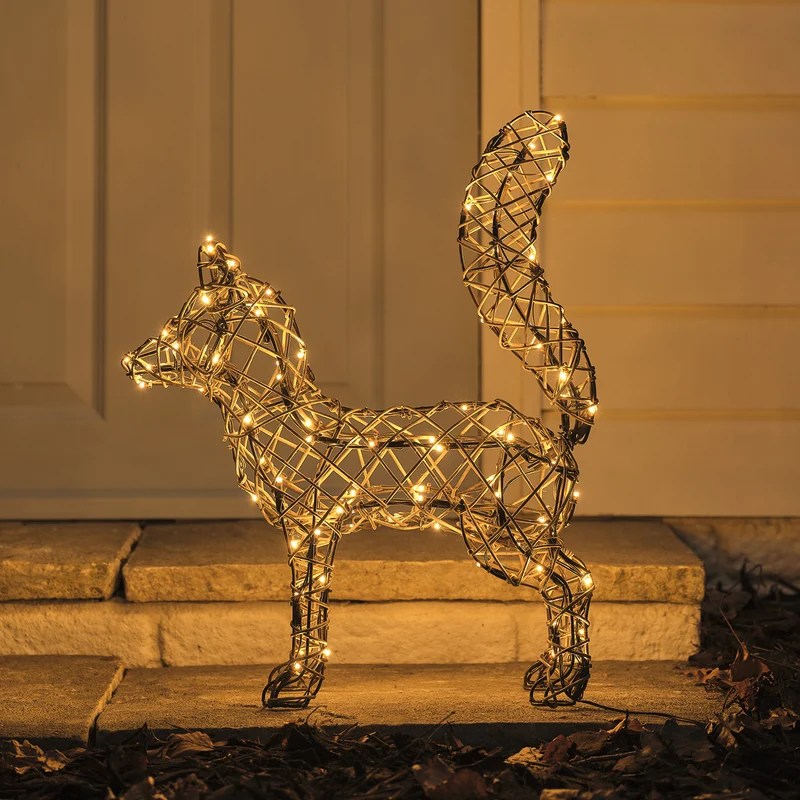2er-Set Sherwood Rattan LED-Gartenfiguren Fuchs & Eichhörnchen mit 160 LEDs & Timer
