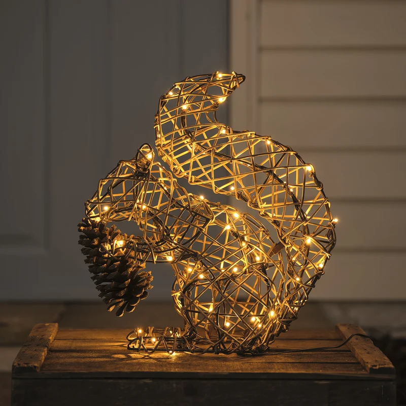 2er-Set Sherwood Rattan LED-Gartenfiguren Fuchs & Eichhörnchen mit 160 LEDs & Timer
