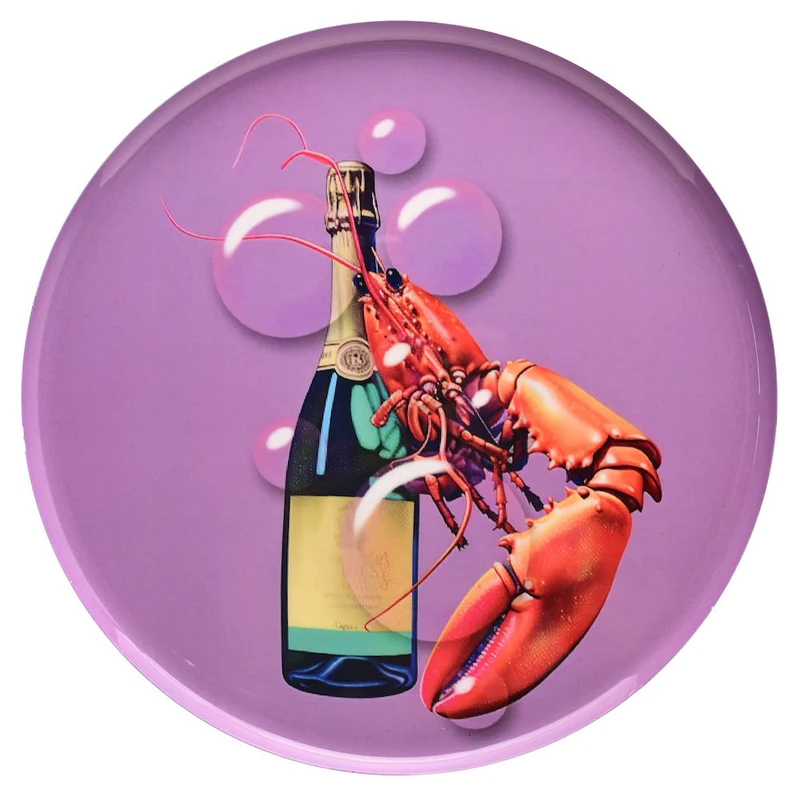 Dekotablett CHAMPAGNER & HUMMER, violett, ø22,8cm
