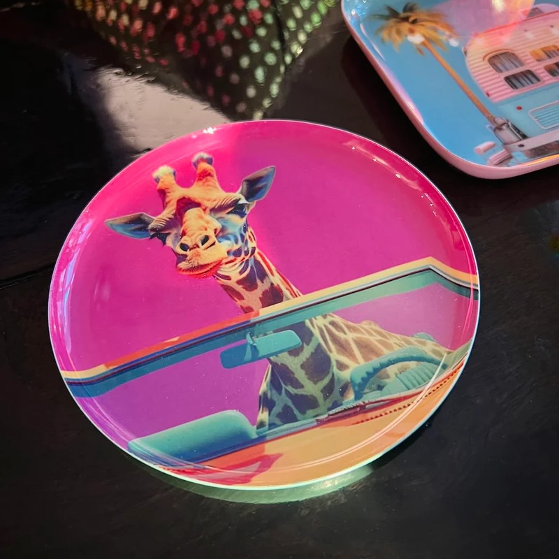 Dekotablett rund GIRAFFE, pink ø12,7cm