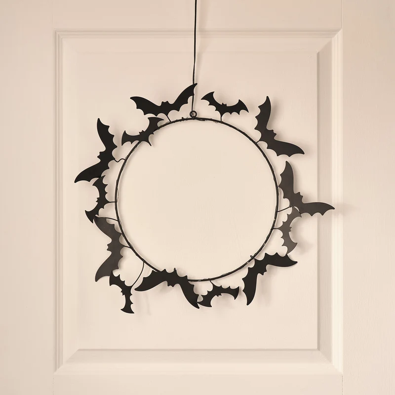 43 cm LED-Halloween-Kranz mit Fledermäusen