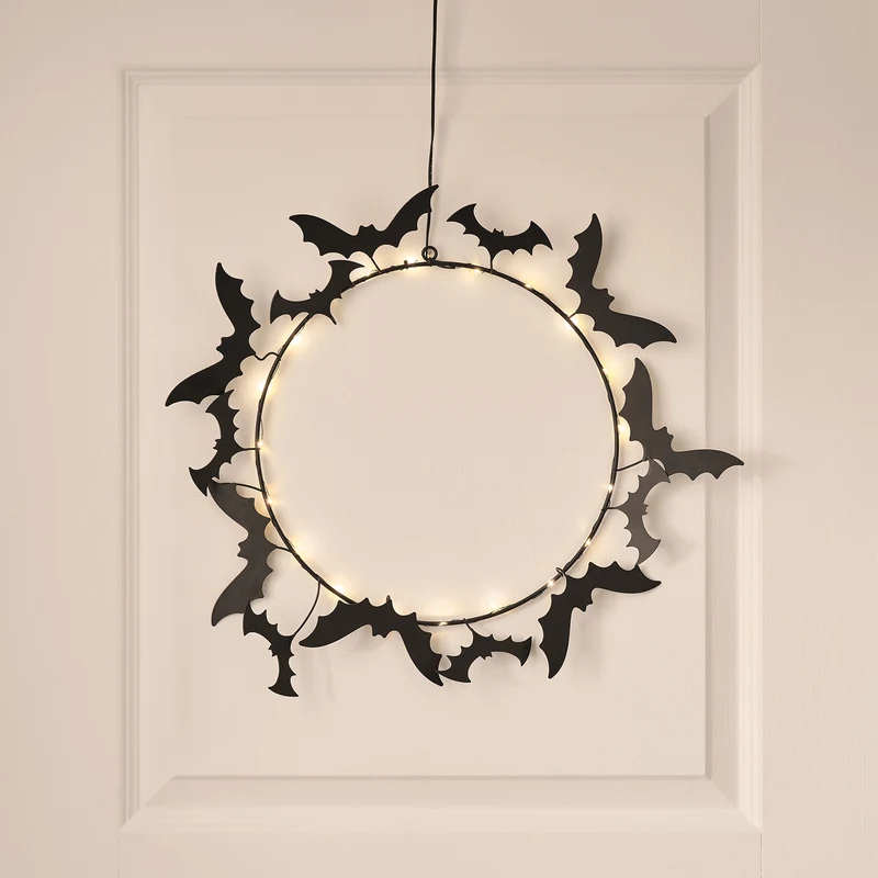 43 cm LED-Halloween-Kranz mit Fledermäusen