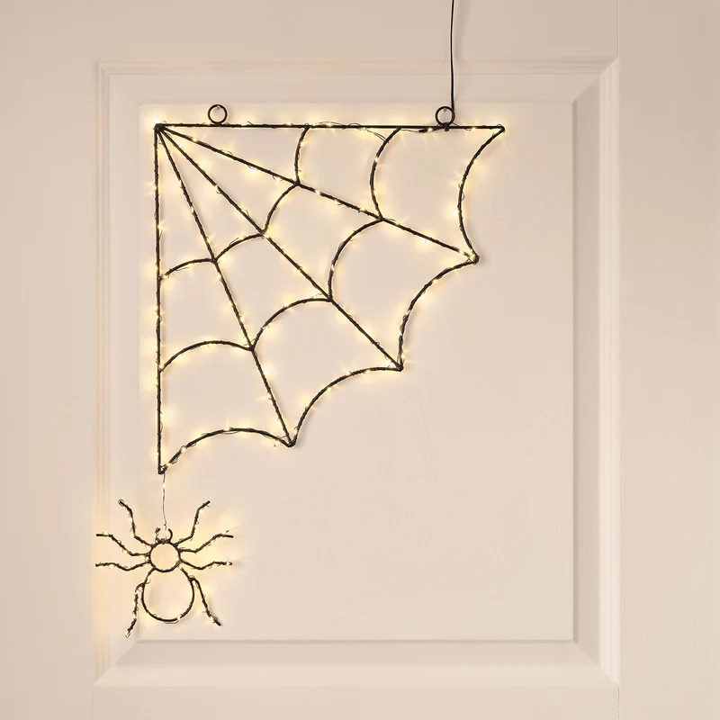 37cm Schwarzes LED-Spinnennetz mit Spinne