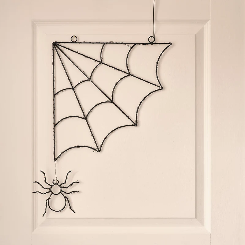 37cm Schwarzes LED-Spinnennetz mit Spinne