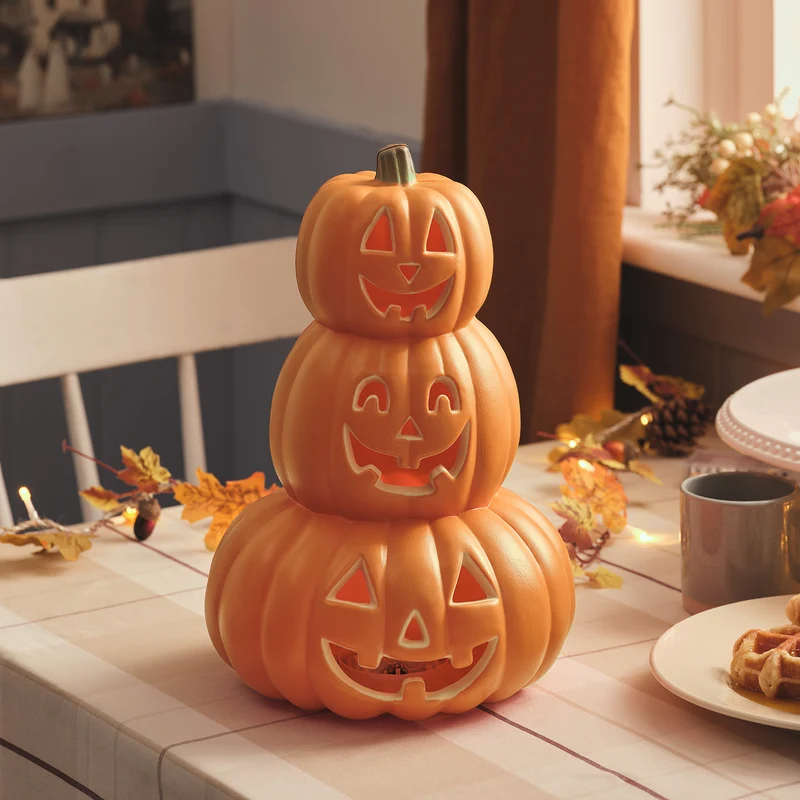 34cm Gestapelte Halloween LED-Kürbisdeko mit Timer für innen