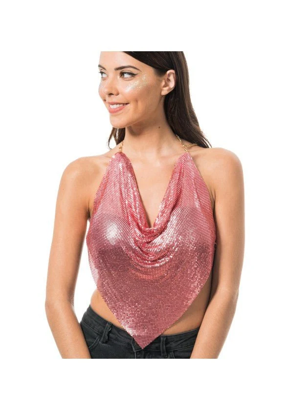 Rosa Metallic-Haltertop, Einheitsgröße