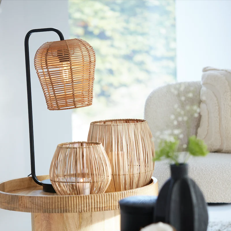 Tischleuchte MARENO matt schwarz-Rattan