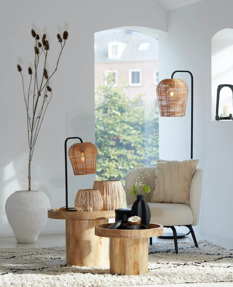 Stehleuchte MARENO matt schwarz-Rattan