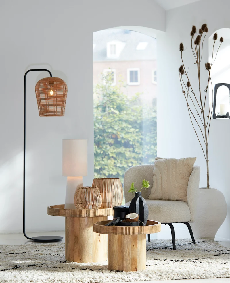 Stehleuchte MARENO matt schwarz-Rattan