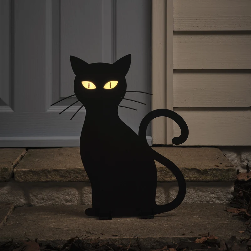 LED-Halloween-Katze Caleb mit Gartenstecker für den Außenbereich