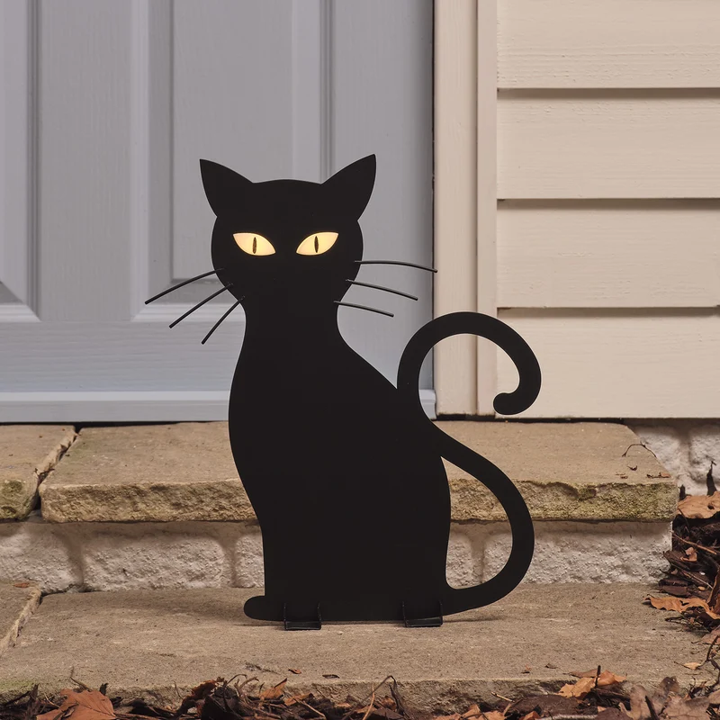 LED-Halloween-Katze Caleb mit Gartenstecker für den Außenbereich