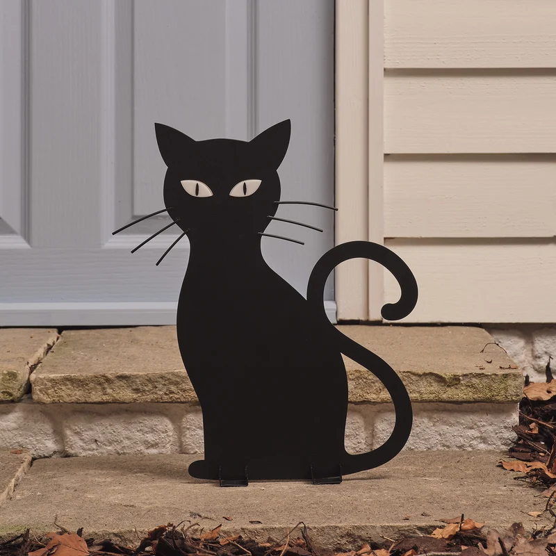 LED-Halloween-Katze Caleb mit Gartenstecker für den Außenbereich