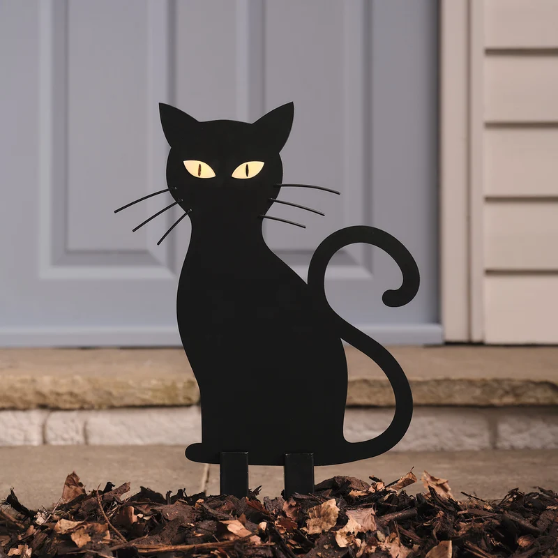 LED-Halloween-Katze Caleb mit Gartenstecker für den Außenbereich