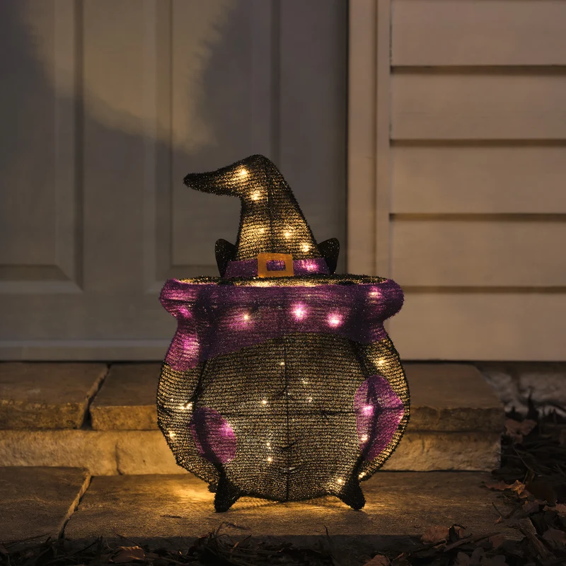 "Katze im Kessel" LED-Halloween-Figur für den Außenbereich