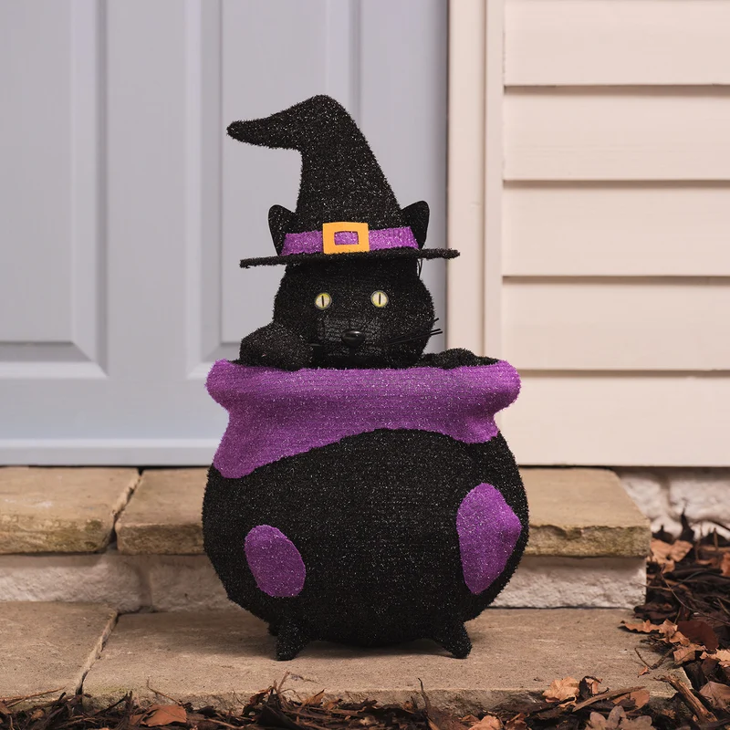 "Katze im Kessel" LED-Halloween-Figur für den Außenbereich