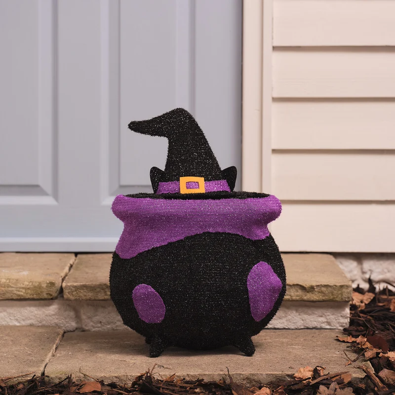 "Katze im Kessel" LED-Halloween-Figur für den Außenbereich
