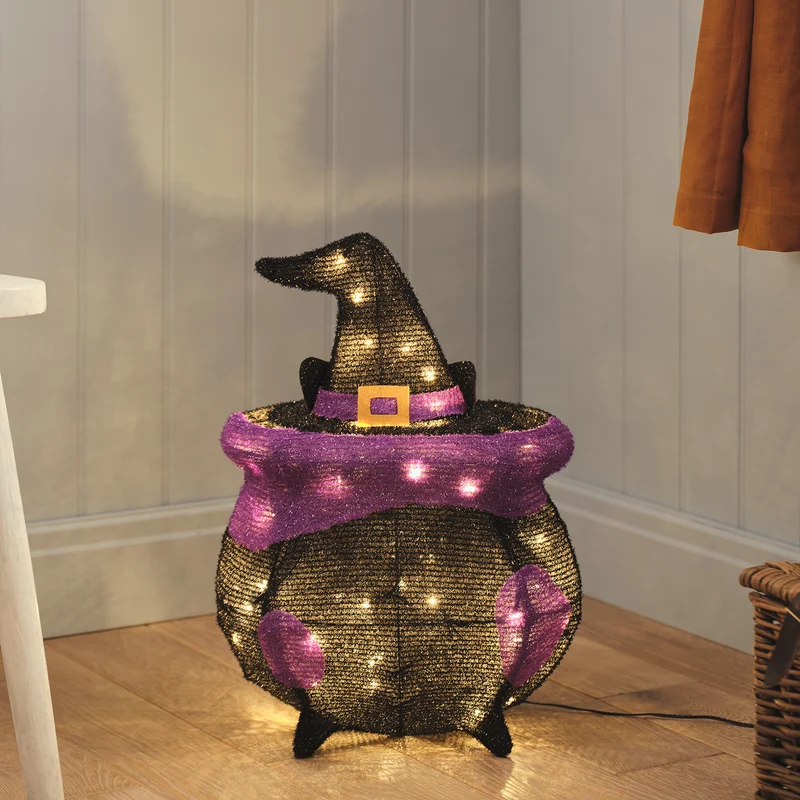 "Katze im Kessel" LED-Halloween-Figur für den Außenbereich